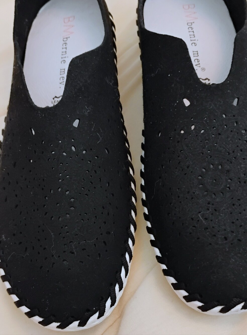 Bernie Mev. Black Perforated Slip-On Loafers Size 7.5-8